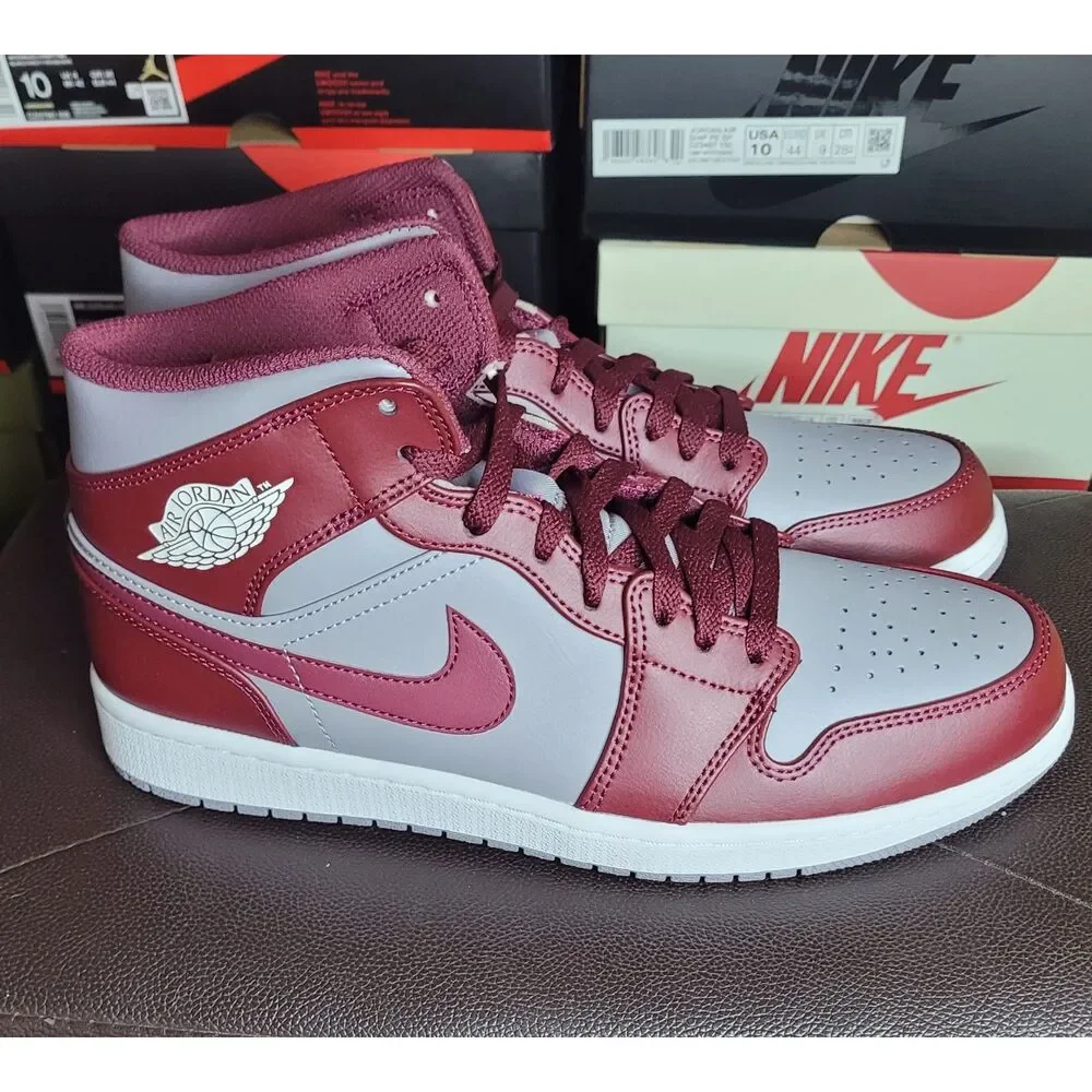 Air Jordan 1 Mid Cherrywood Red Cement Grey DQ8426-615 Men's Size 10 w/ Box